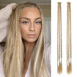 lot 6252 image: Braid Hair Extensions, 6 PCS Clip in Hair Extensions Baby Braids, 3 Braids on One Clip 6 Braids Total, 22 Long Natural Soft Synthetic Hairpieces for Women -Medium Blonde with Pale Highlights