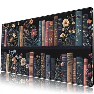 lot 6259 image: FGHRHT Bookish Desk Mat Floral Bookshelf Desk Pad Faux Embroidery Large Mouse Pad XXL Extended Mousepad Flower Aesthetic Keyboard Pad Mouse Mat 31.5X15.7in Book Lovers Gift Office Decor for Women