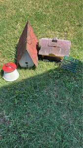 lot 204 image: Hanging Birdhouse with Red Roof and Storage Box Lot