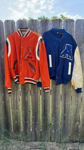 lot 214 image: Lot of 2 Vintage Baseball Varsity Jackets Red Orange Blue