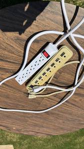 lot 227 image: Two Power Strip Outlet Strips White and Tan with Cords