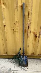 lot 305 image: Garden Tool Lot Leaf Rake head and Square Shovel with Handle