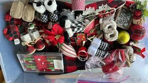 lot 317 image: Christmas Decorations Lot Holiday Ornaments Stockings Garland