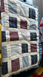 lot 327 image: Stone Creek Baby Bed Patchwork Quilt with Blue Ruffle Trim set