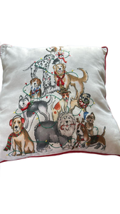 lot 331 image: Holiday Themed Decorative Pillows Lot 3 Pieces Christmas Dogs Elves Trees