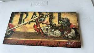 lot 338 image: Decorative Wall Art Panel Motorcycle American Flag Design