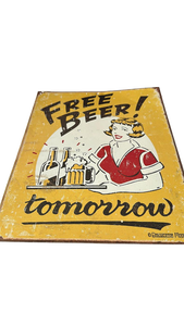 lot 342 image: Free Beer Tomorrow Advertising Sign Yellow Metal