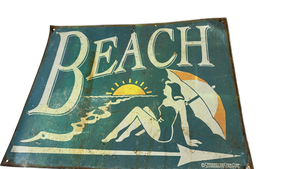 lot 343 image: Vintage Metal Sign with Stylized Female Figure and Text
