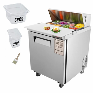 lot 17953 image: VEVOR Sandwich Prep Table, 7.42 Cu. Ft. Salad Single-door Refrigerated Prep Table, 28-inch Food Prep Fridge, Commercial Stainless Steel Prep Refrigerator Table for Restaurant, Bar, Shop, Silver - Retail $1,136