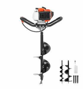 lot 17954 image: VEVOR Post Hole Digger, 52cc 1450W Auger Post Hole digger, Gas Powered Earth Digger with Two Earth Auger Drill Bit 6 & 10 and 3 Extension Rods, for Farmland, Garden and Plant, EPA certification - Retail $159