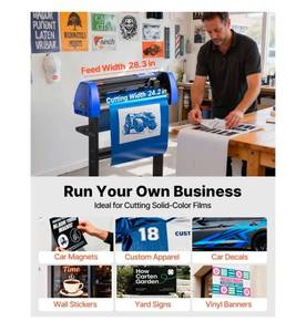 lot 17955 image: VEVOR Vinyl Cutter, 28 Vinyl Cutter Machine with 20 Blades, Maximum Paper Feed 720mm Vinyl Plotter Cutter Machine with Sturdy Floor Stand Adjustable Force and Speed for Sign Making - Retail $289