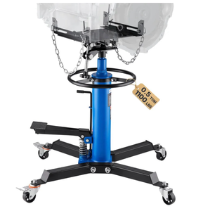 lot 17956 image: VEVOR Transmission Jack, 33-67 High Lift, 1100 lbs Hydraulic Telescoping Transmission Jack, 2-Stage Floor Jack Stand 12 Ton Capacity with Foot Pedal, 360° Swivel Wheel, GarageShop Lift Hoist - Retail $205