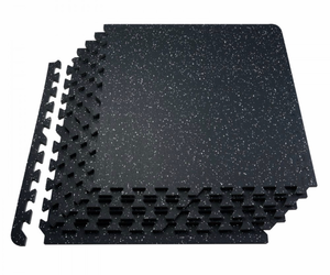 lot 17968 image: VEVOR 0.56 Inch Thick Gym Floor Mats, 25 Tiles Rubber Top with EVA Foam, 25 x 25 Gym Flooring Workout Mats with 100sq.ft Coverage, Interlocking Puzzle Gym Mats for Gym, Home, Garage, Black & White - Retail $190