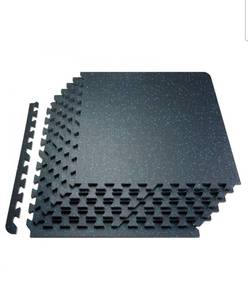 lot 17971 image: VEVOR 0.56 Inch Thick Gym Floor Mats, 12 Tiles Rubber Top with EVA Foam, 25 x 25 Gym Flooring Workout Mats with 48 sq.ft Coverage, Interlocking Puzzle Gym Mats for Gym, Home, Garage, Black & Blue - Retail $91