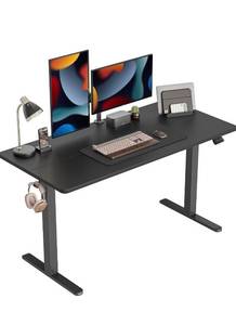 lot 17975 image: CubiCubi Electric Standing Desk, 48 Inch Height Adjustable Sit Stand Desk, Ergonomic Home Office Computer Workstation, Black - Retail $139