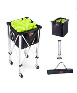lot 17979 image: VEVOR Foldable Tennis Ball Hopper, Holds 180 Tennis Balls, Lightweight Aluminum Alloy Tennis Ball Basket Cart with Wheels, Removable Bag, Carry Bag, Portable Sports Teaching Cart for Tennis Player - Retail $71