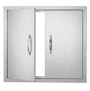 lot 17983 image: VEVOR BBQ Access Door, 26W x 24H Inch Double Outdoor Kitchen Door, Stainless Steel Flush Mount Door, Wall Vertical Door with Handles, for BBQ Island, Grilling Station, Outside Cabinet - Retail $72