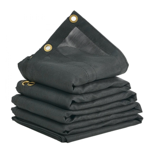 lot 17988 image: VEVOR Dump Truck Mesh Tarp, 7.5x18 ft, PVC Coated Black Heavy Duty Cover with 5.5 18oz Double Pocket, Brass Grommets, Reinforced Double Needle Stitch Webbing Fits Manual or Electric Dump Truck System - Retail $60