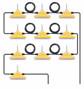 lot 17992 image: VEVOR 100FT Construction String Lights, 150W 15000LM, 10PCs String Work Light, 5000-5500K, IP65 Waterproof, with Hanging Hooks, for Construction Site, Temporary Lighting Indoor & Outdoor, ETL Listed - Retail $99