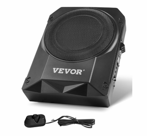 lot 17993 image: VEVOR 10 400W Underseat Car Subwoofer, Slim Powered Car Subwoofers Under the Seat, Low Profile Audio Sub Built-in Amplifier, HighLow Level Input & Volume Controller for SUVs, Car, Truck, RV - Retail $85
