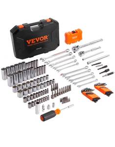 lot 18023 image: VEVOR Mechanics Tool Set and Socket Set, 14 and 38 Drive Deep and Standard Sockets, 145 Pcs SAE and Metric Mechanic Tool Kit with Bits, Combination Wrench, Hex Wrenches, Accessories, Storage Case - Retail $70