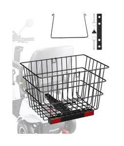 lot 18024 image: VEVOR Scooter Rear Basket, Heavy Duty Metal Wire Basket with Handle, Spacious Cargo Basket, Works with 1-inch Receiver, Compatible with Most Golden, Drive & Pride Mobility Scooter - Retail $0
