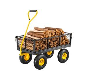 lot 18026 image: VEVOR 500 Lbs Steel Garden Cart, Heavy Duty Garden Wagon Cart Pullable on Wheels, Metal Yard Utility Wagon Carts with 10 All Terrain Tires, Mesh Removable Sides and 180°Rotating Handle - Retail $90