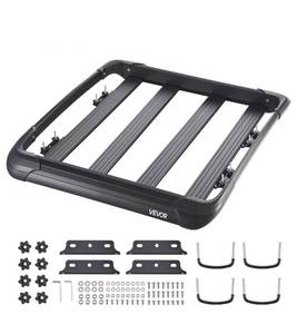 lot 18027 image: VEVOR Roof Rack Cargo Carrier, 48 x 40 x 5.6 in, Universal Rooftop Cargo Basket, Car Top Luggage Holder with 150 lbs Max Load Capacity, 4.1 in Fence, Anti-Rust Alloy Steel, Wind Fairing, for SUV Car - Retail $128