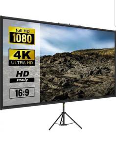 lot 18041 image: VEVOR Tripod Projector Screen with Stand 100inch 169 4K HD Projection Screen Stand Wrinkle-Free Height Adjustable Portable Screen for Projector Indoor & Outdoor for Movie, Home Cinema, Gaming, Office - Retail $0