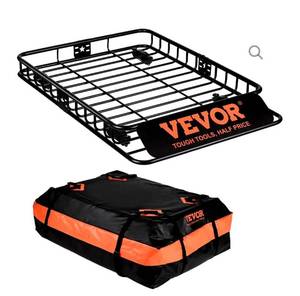 lot 21250 image: VEVOR Roof Rack Cargo Basket 200 LBS 51��x36��x5�� for SUV Truck with Luggage Bag - Retail $145