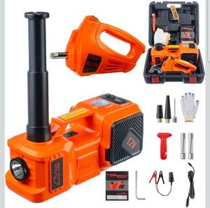 lot 21295 image: Electric Car Jack Kit with Hydraulic Lift 5-Ton, Tire Inflator & Impact Wrench Heavy-Duty 12V Floor Jack for Sedans,SUVs,MPVs & Trucks.Ideal for Tire Changes & Garage Repairs (with Electric Wrench) - Retail $92