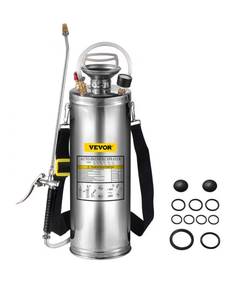 lot 21297 image: VEVOR 3.5Gal Stainless Steel Sprayer,l Set with 20 Wand& Handle& 3FT Reinforced Hose, Hand Pump Sprayer with Pressure Gauge&Safety Valve, Adjustable Nozzle Suitable for Gardening& Sanitizing - Retail $85