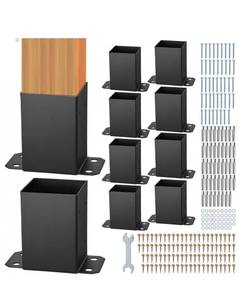 lot 21302 image: VEVOR 4x4 Post Base 4 Pcs, Inner Size 3.6x3.6 Post Base Brackets, Heavy Duty Powder-Coated Post Anchor Matte Black Wood Post Brackets for Pavilion Deck Railing Support Deck Base Plate - Retail $0