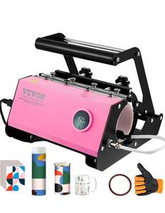 lot 21320 image: VEVOR Mug Heat Press, 11-30oz Tumbler Heat Press Machine, Sublimation Transfer Straight Skinny Tumblers, Cup Heat Press with Heat-resist Gloves & Tape, DIY Ceramic Mugs Cups Glasses, As Gift, Pink - Retail $120
