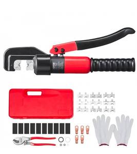 lot 21325 image: VEVOR Hydraulic Crimping Tool with 9 Sets of Dies AWG12-20 Copper And Aluminum Terminal Battery Lug Crimper, with a Cutting Pliers, Gloves, 5pcs Copper Ring Connectors, 8pcs Heat Shrink Sleeves - Retail $103