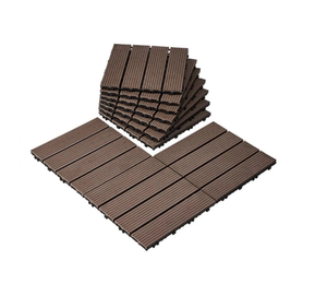 lot 21344 image: VEVOR Interlocking Deck Tiles, 36 Pack,11.6x11.6 36 sq. ft Plastic Waterproof Outdoor Flooring All Weather Use, Patio Floor Decking Covering Tiles for Porch Poolside Balcony Backyard, Dark Brown - Retail $80