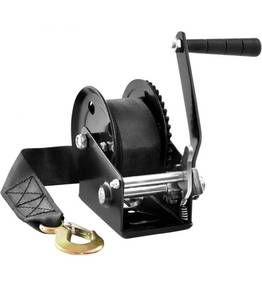 lot 21362 image: VEVOR Hand Winch, 1200 lbs Pulling Capacity, Boat Trailer Winch Heavy Duty Rope Crank with 23 ft Polyester Strap and Two-Way Ratchet, Manual Operated Hand Crank Winch for Trailer, Boat or ATV Towing - Retail $0