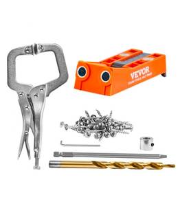 lot 21366 image: VEVOR Pocket Hole Jig, 56 Pcs Mini Jig Pocket Hole System with 9 C-clamp, Step Drill, Wrench, Square Drive Bit, Drill Stop Ring, and Screws, for DIY Carpentry Projects - Retail $0