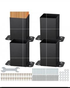 lot 21368 image: VEVOR 4x4 Post Base 4 Pcs, Inner Size 3.6x3.6 Post Base Brackets, Heavy Duty Powder-Coated Post Anchor Matte Black Wood Post Brackets for Pavilion Deck Railing Support Deck Base Plate - Retail $0