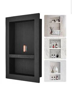 lot 21375 image: VEVOR Shower Niche Ready for Tile 16 x 24, Double Shelf Organizer, Square Corners Wall-inserted Niche Recessed, Sealed Protection Modern Soap Storage Niche for Shower Bathroom, Black - Retail $0