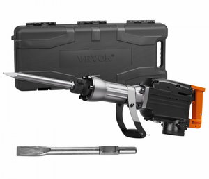 lot 21381 image: VEVOR Demolition Jack Hammer, 2200W Electric Jackhammer Heavy Duty, 1350 BPM Concrete Breaker, 2pcs Chisels Bit Chipping with Case, Black - Retail $160