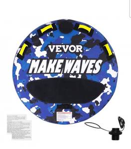 lot 21383 image: VEVOR Towable Tube for Boating, 340 lbs, 1-2 Riders Inflatable Boat Tubes and Towables, 51.8 Round Water Sport Towable Tube for Boat to Pull, Full Nylon Cover, EVA Grab Handles and Speed Safety Valve - Retail $0