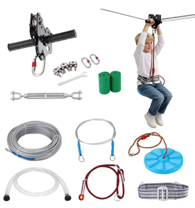 lot 21393 image: VEVOR Zipline Kit for Kids and Adult, 120 ft Zip Line Kits Up to 500 lb, Backyard Outdoor Quick Setup Zipline, Playground Entertainment with Stainless Steel Zipline, Spring Brake, Safety Harness, Seat - Retail $90
