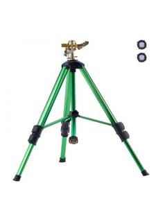 lot 21397 image: VEVOR Impact Sprinkler on Tripod Base, Heavy Duty Tripod Sprinklers with Brass Head & 34 Connector, 360 Degree Large Area Coverage Irrigation Sprinkler, Adjustable Heights Sprinkler for Yard Green - Retail $0
