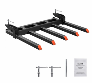 lot 21401 image: VEVOR Clamp on Debris Forks to 48 Bucket, 2600 lbs Capacity Heavy Duty Clamp on Pallet Forks Bucket Attachments, Fit for Loader Bucket Skidsteer Tractor to Clean up Fallen Limbs Debris or Yard Wwaste - Retail $199