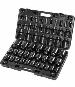lot 21412 image: VEVOR Impact Socket Set 34 Inches 29 Piece Impact Sockets, 6-Point Sockets, Rugged Construction, CR-M0, 34 Inches Drive Socket Set Impact SAE 34 inch - 2-12 inch, with a Storage Cage - Retail $149