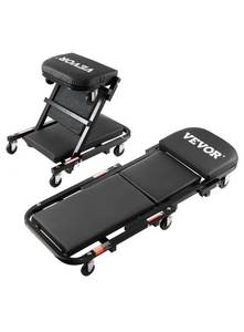 lot 21413 image: VEVOR Foldable Z Garage Creeper, 40 in, 450 lbs Load Capacity Rolling Folding Mechanic Creeper Stool, with 6 Universal Wheels Padded Seat Steel Frame, Lay Down or Sit Chair for Garage Shop or Home - Retail $57