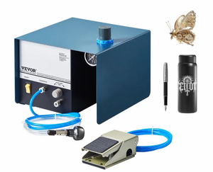 lot 21427 image: VEVOR Pneumatic Jewelry Engraver, 2800 RPM, 60W Single Head Pneumatic Hand Engraving Machine, DIY Impact Engraver with Foot Pedal 0-60 PSI Adjustable, Micro Engraver for Jewelry and Metal Crafting - Retail $120