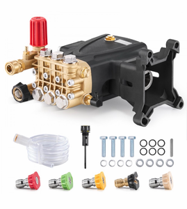 lot 21434 image: VEVOR Pressure Washer Pump, 1 Shaft Horizontal Triplex Plunger, 4000 PSI, 4.0GPM, Replacement Power Washer Pumps Kit with 5 Nozzles, Compatible with Simpson MorFlex 40224, 40225, 40226, Santoprene - Retail $190