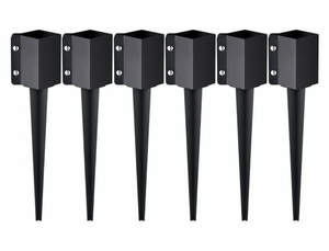 lot 21443 image: VEVOR Fence Post Anchor Ground Spike, 6 Pack 24 x 4 x 4 Inches Outer Diameter (Inner Diameter 3.5 x3.5 Inches), Metal Black Powder Coated Post Stake Ground, for Mailbox Deck Garden Railing - Retail $65